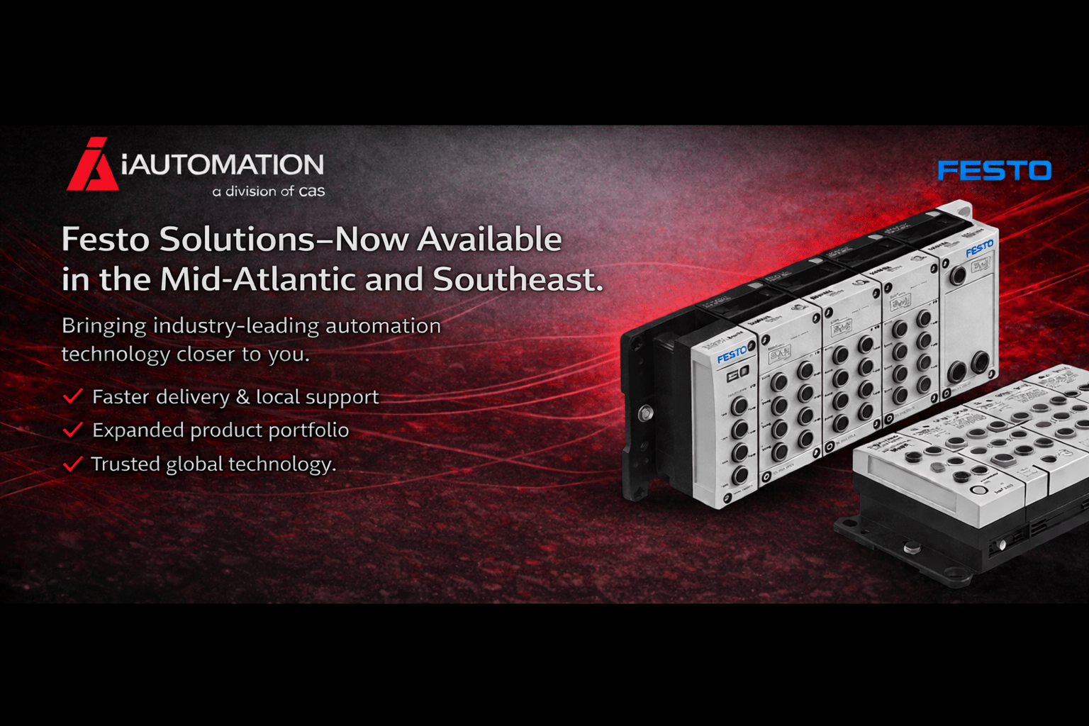 Festo industrial automation products and pneumatic systems available via iAutomation Southeast distributor